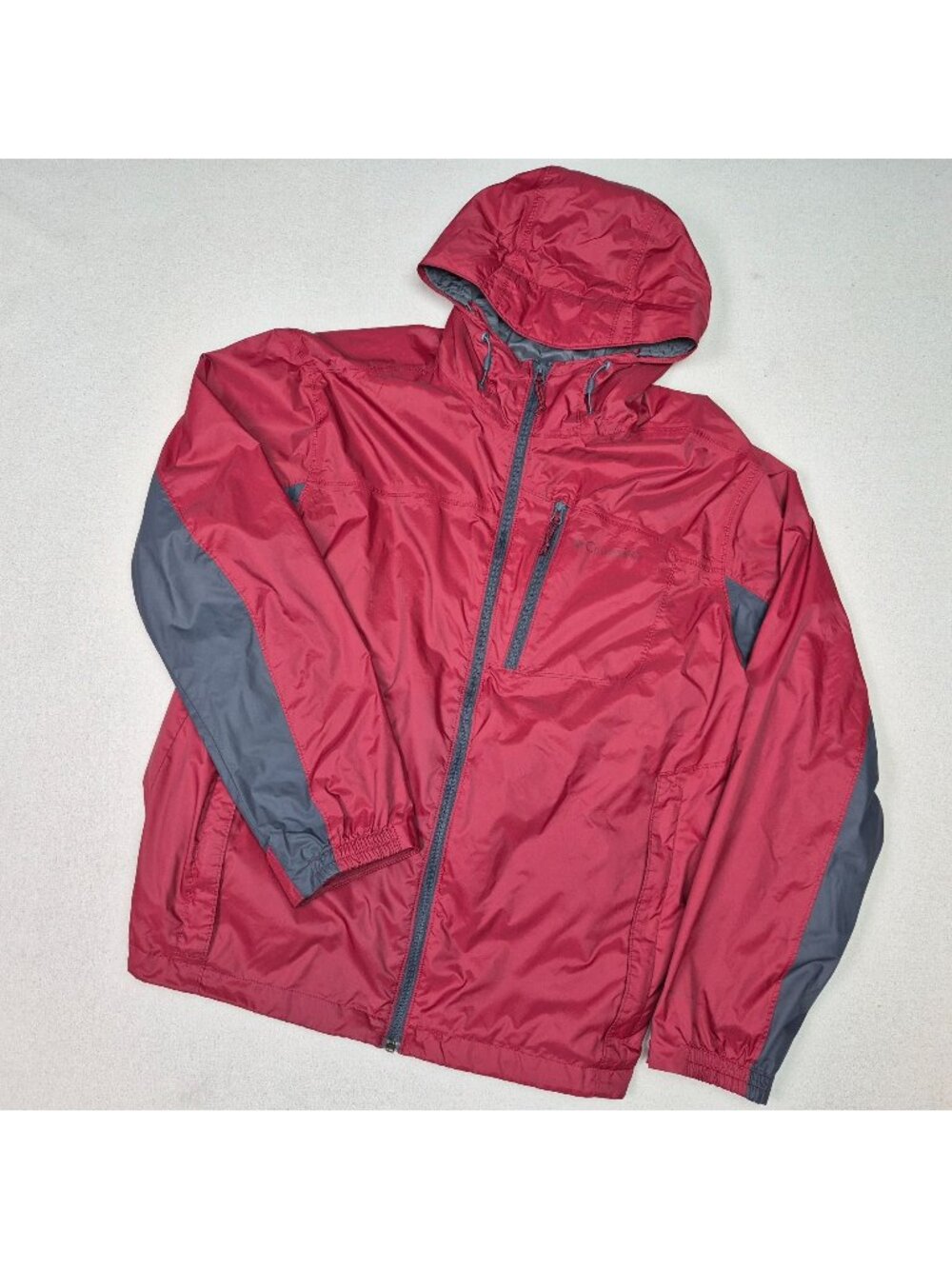 Columbia Men's Full Zip Waterproof Hooded Red/Black Rain Coat Jacket Sz L